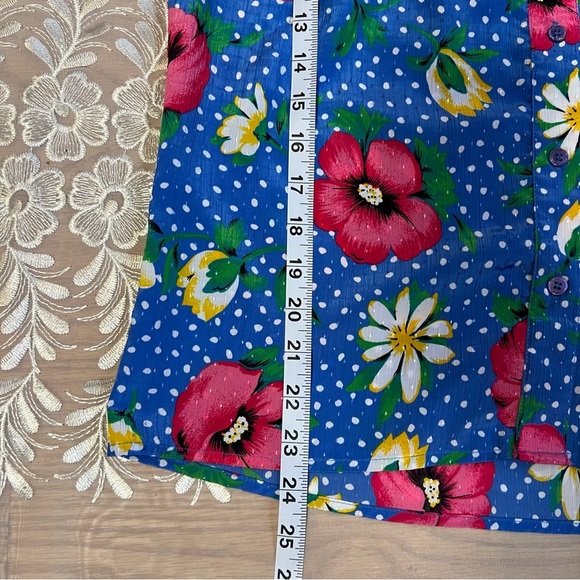 Vintage Floral Polka Dot Blue Hawaiian Shirt -Size M -TP04 - Picture 9 of 9